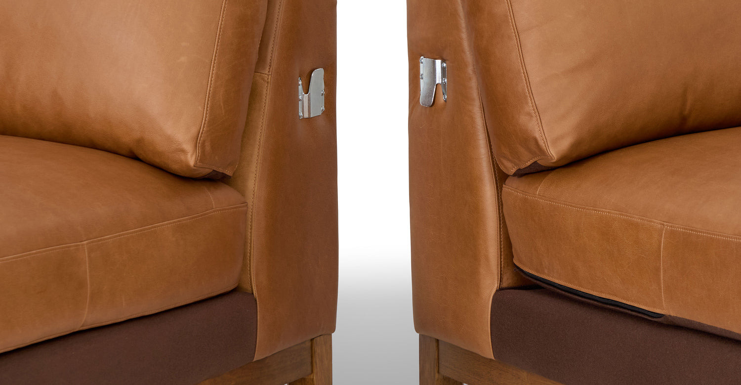 Zyon Leather Left-Facing Bumper Chaise Sectional Saddle Tan