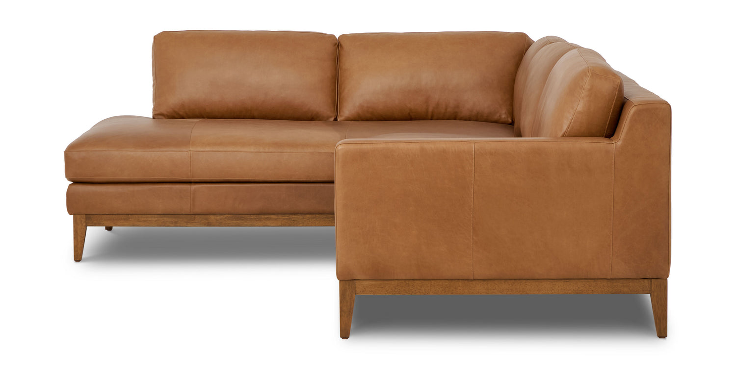 Zyon Leather Left-Facing Bumper Chaise Sectional Saddle Tan