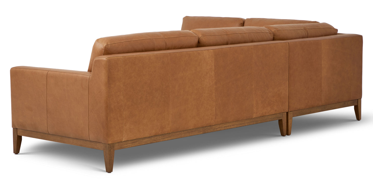 Zyon Leather Left-Facing Bumper Chaise Sectional Saddle Tan