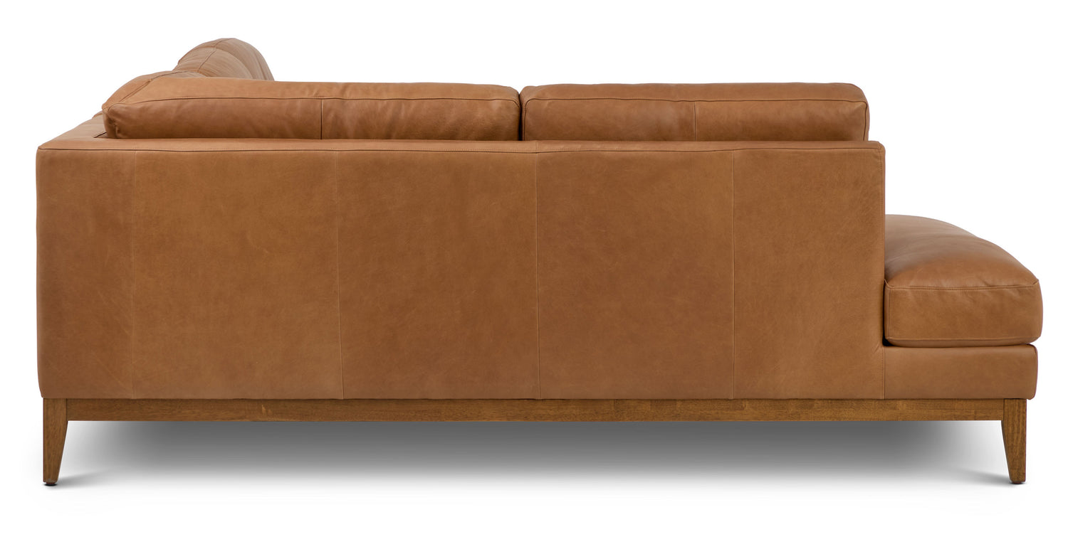 Zyon Leather Left-Facing Bumper Chaise Sectional Saddle Tan