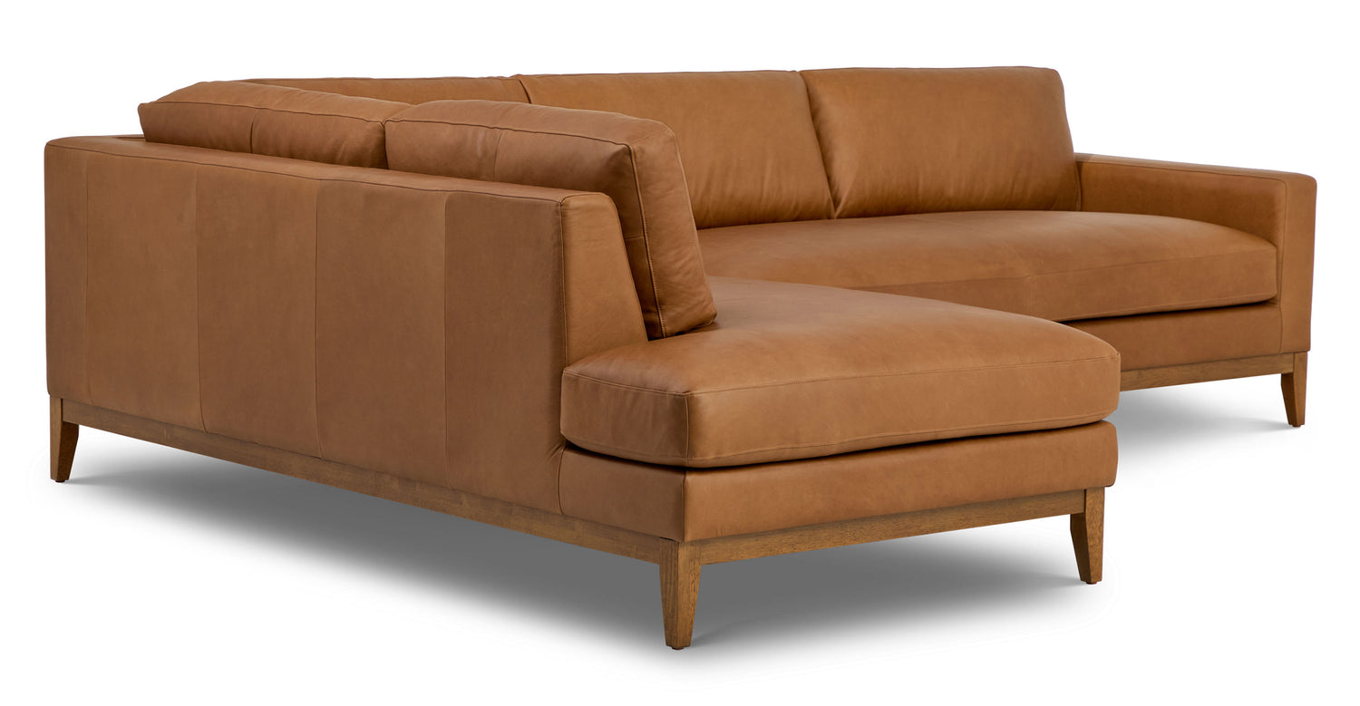 Zyon Leather Left-Facing Bumper Chaise Sectional Saddle Tan