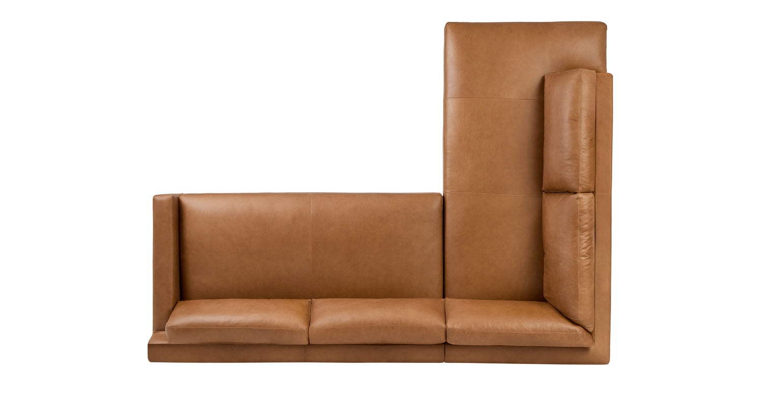 Zyon Leather Left-Facing Bumper Chaise Sectional Saddle Tan