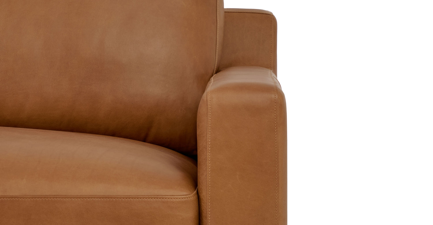 Zyon Leather Left-Facing Bumper Chaise Sectional Saddle Tan