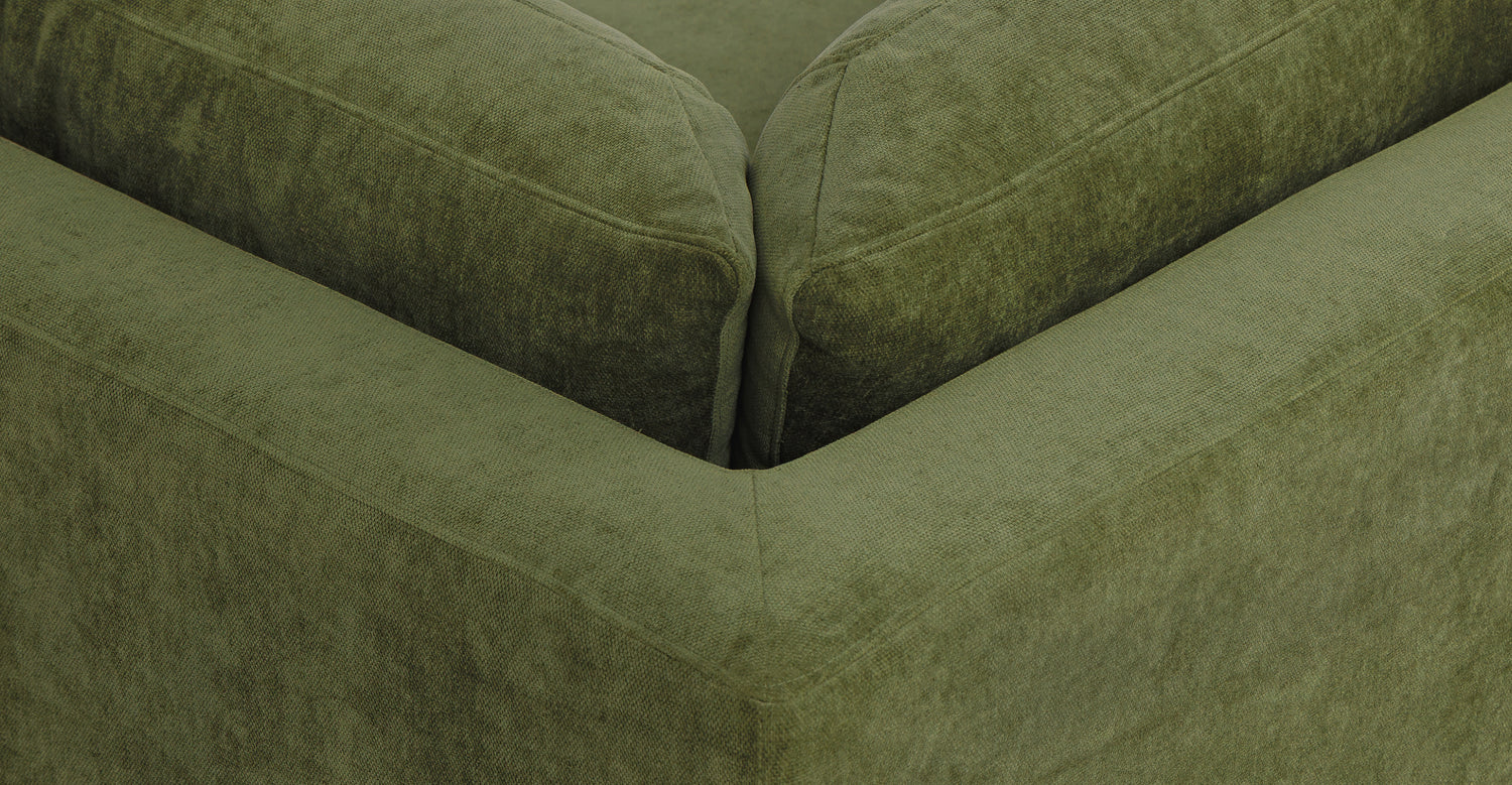 Zyon Right-Facing Bumper Chaise Sectional Distressed Green Velvet