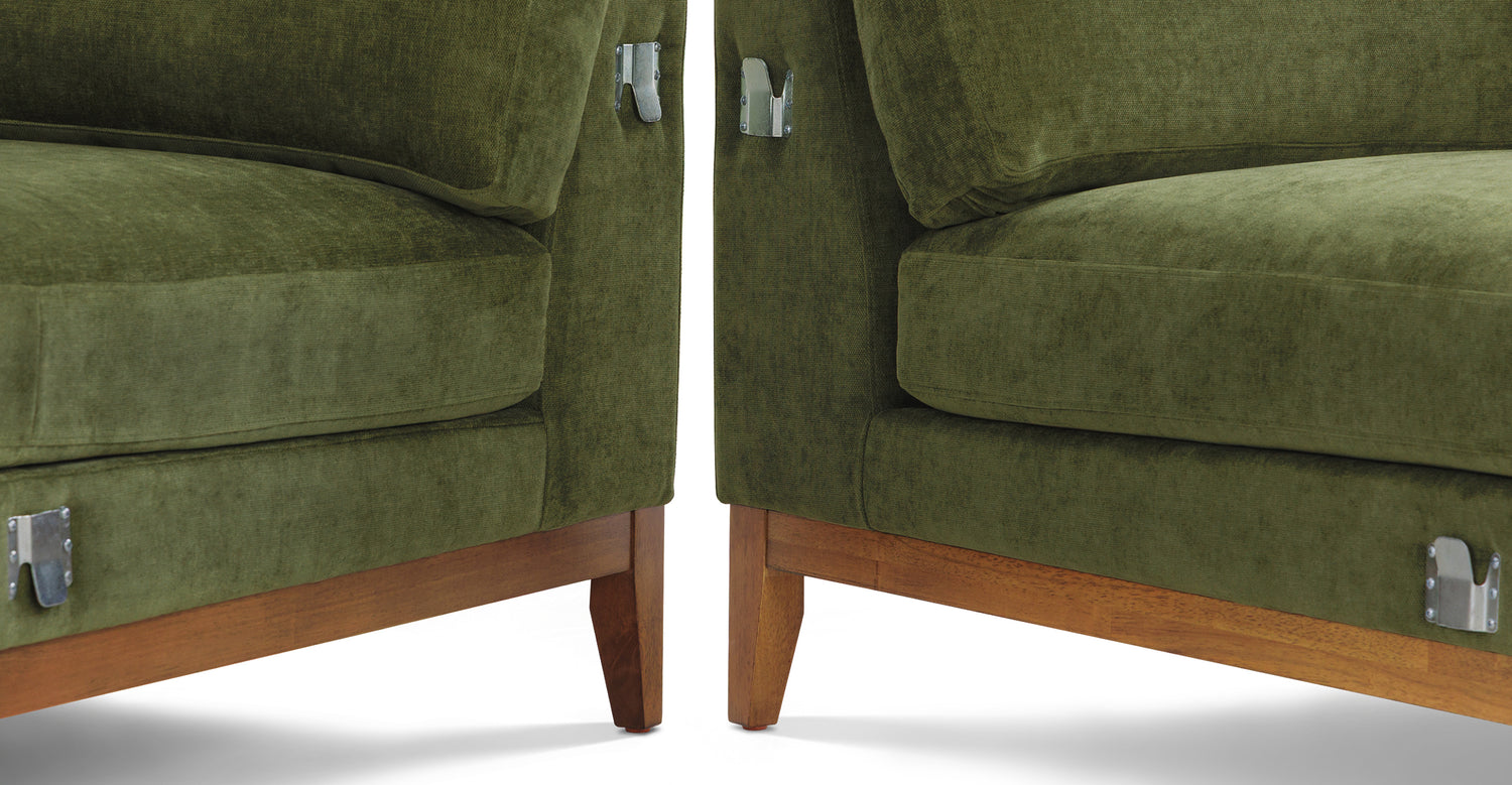 Zyon Right-Facing Bumper Chaise Sectional Distressed Green Velvet