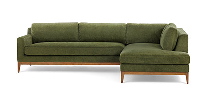 Zyon Right-Facing Bumper Chaise Sectional Collection, Distressed Green Velvet
