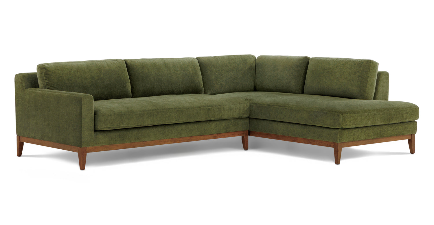 Zyon Right-Facing Bumper Chaise Sectional Distressed Green Velvet