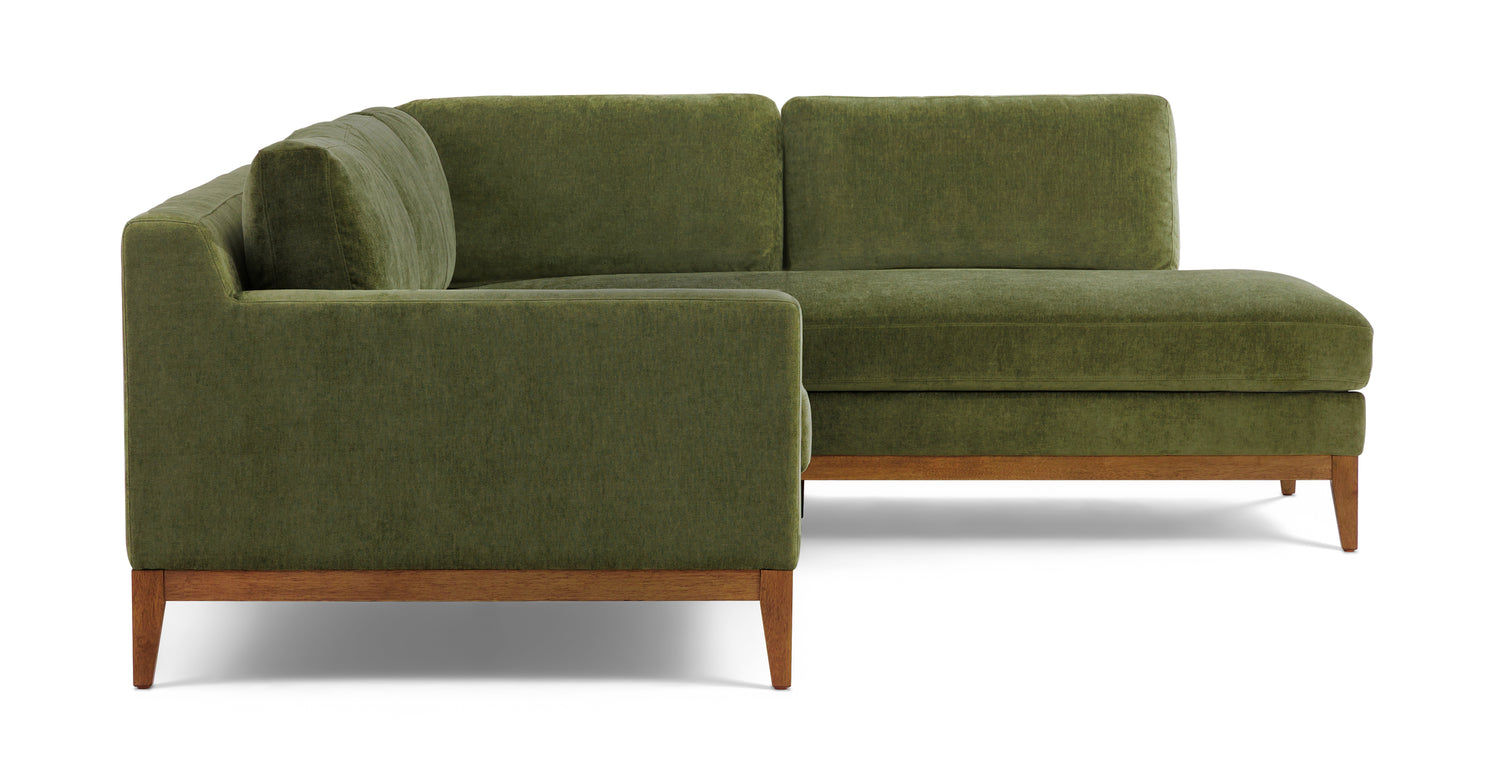Zyon Right-Facing Bumper Chaise Sectional Distressed Green Velvet