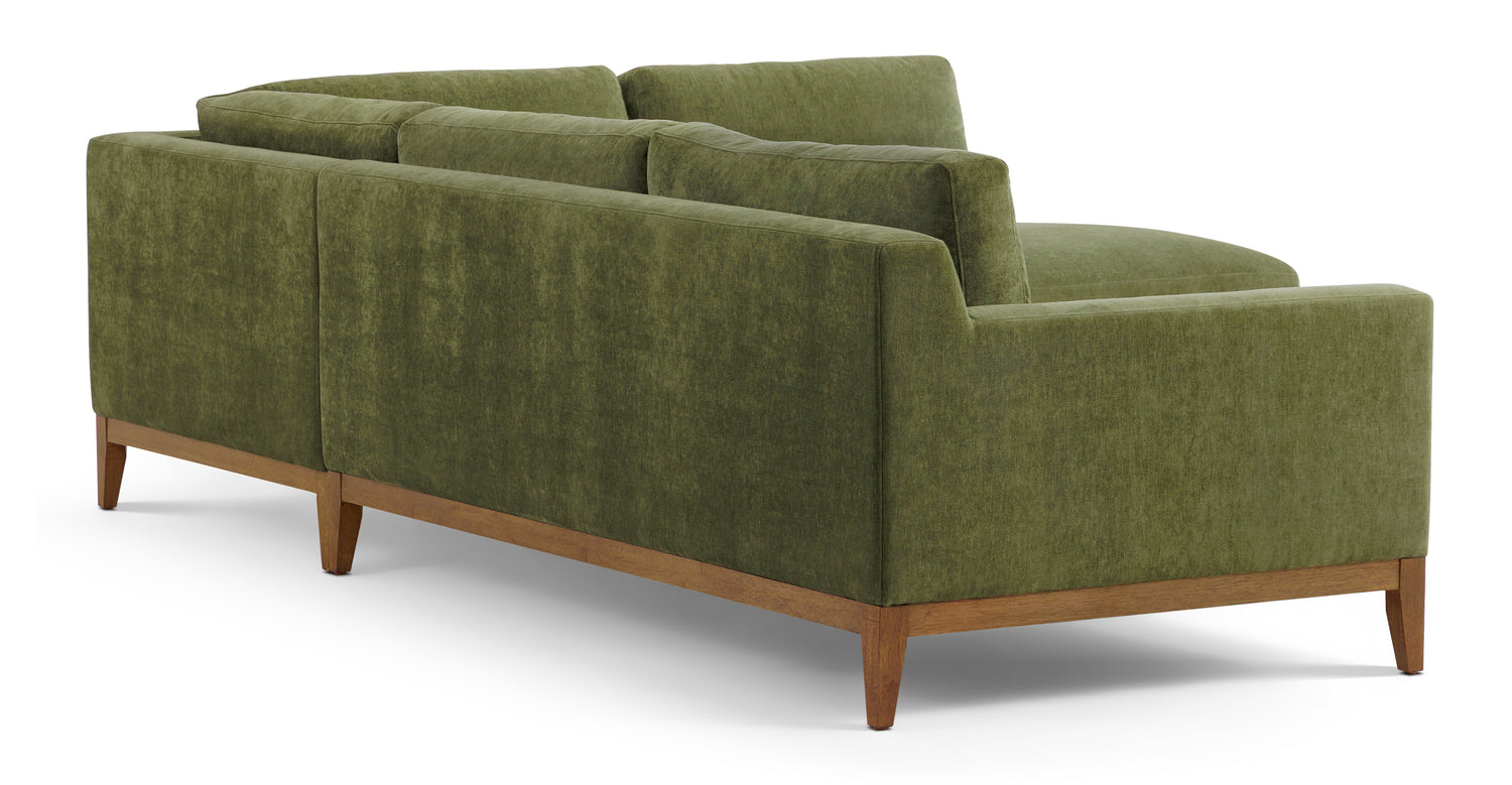 Zyon Right-Facing Bumper Chaise Sectional Distressed Green Velvet