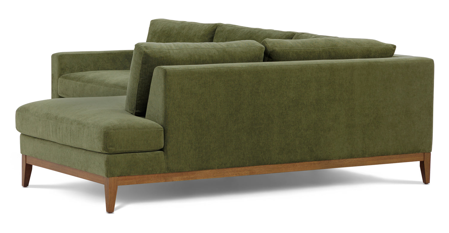 Zyon Right-Facing Bumper Chaise Sectional Distressed Green Velvet