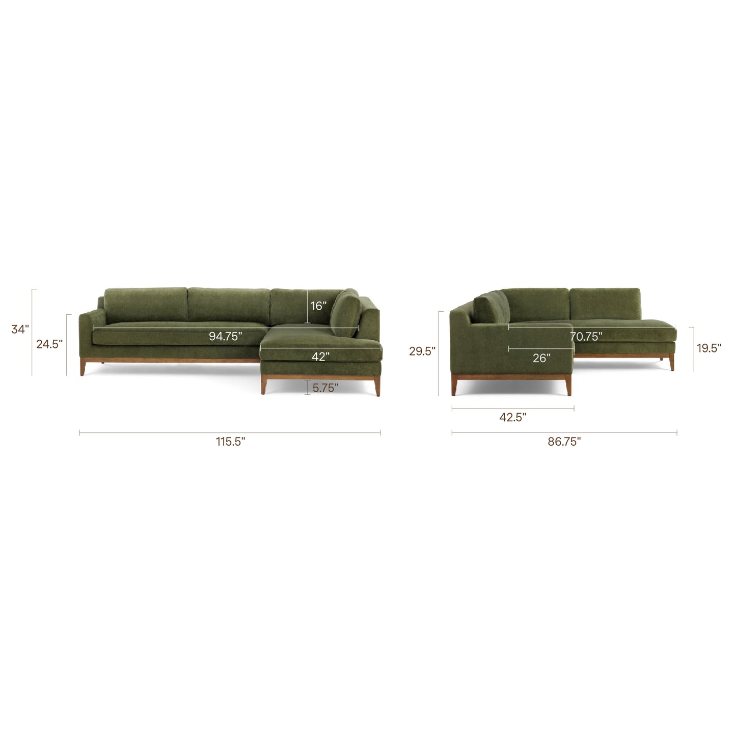 Zyon Right-Facing Bumper Chaise Sectional