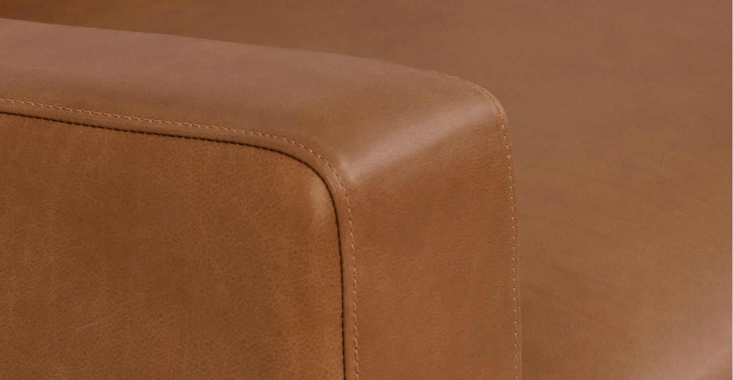 Zyon Leather Right-Facing Bumper Chaise Sectional Saddle Tan