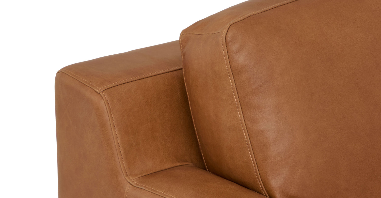 Zyon Leather Right-Facing Bumper Chaise Sectional Saddle Tan