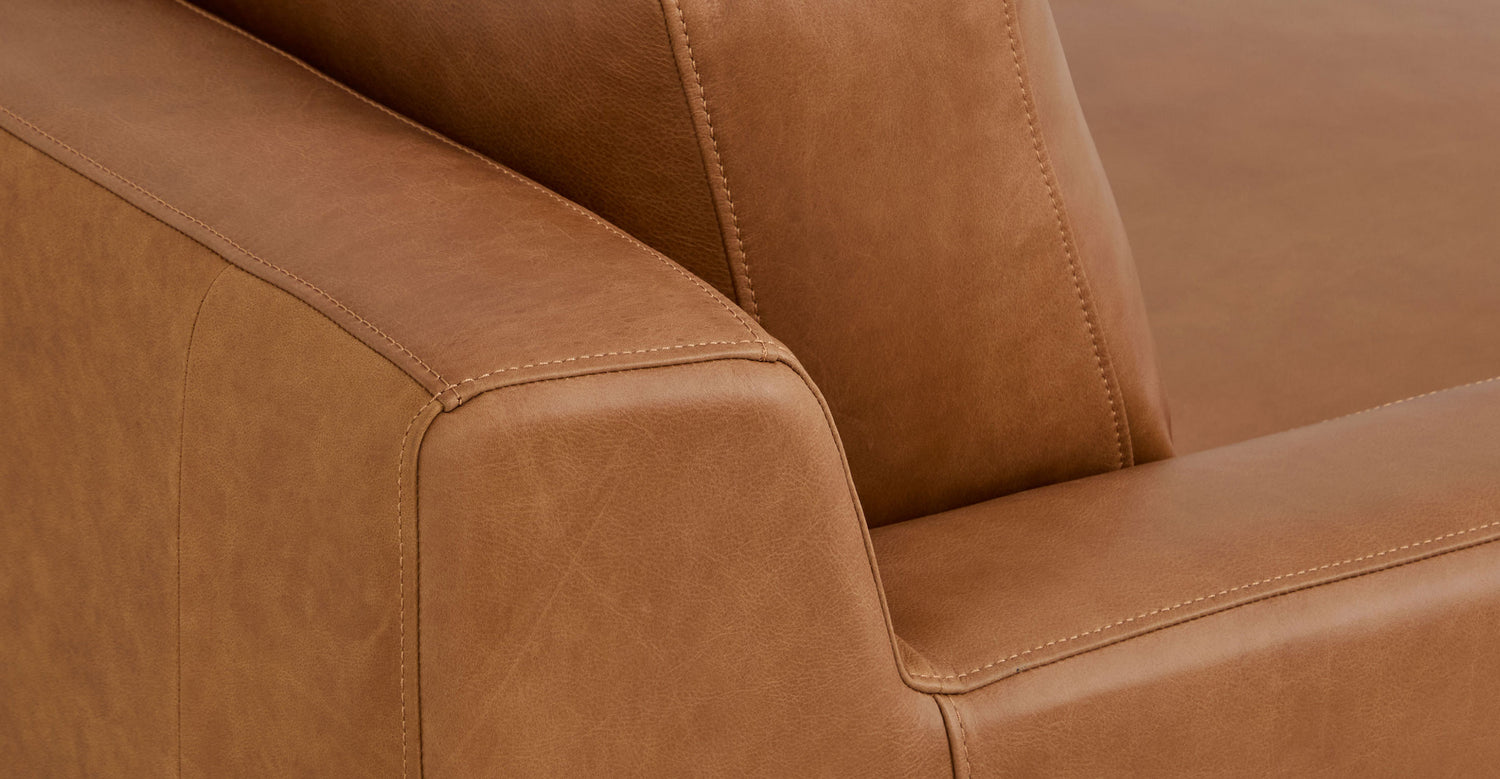 Zyon Leather Right-Facing Bumper Chaise Sectional Saddle Tan