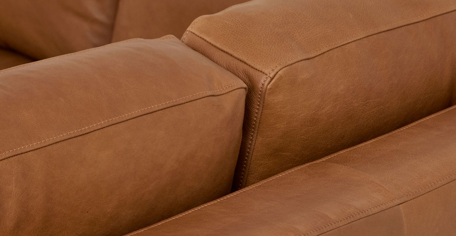 Zyon Leather Right-Facing Bumper Chaise Sectional Saddle Tan