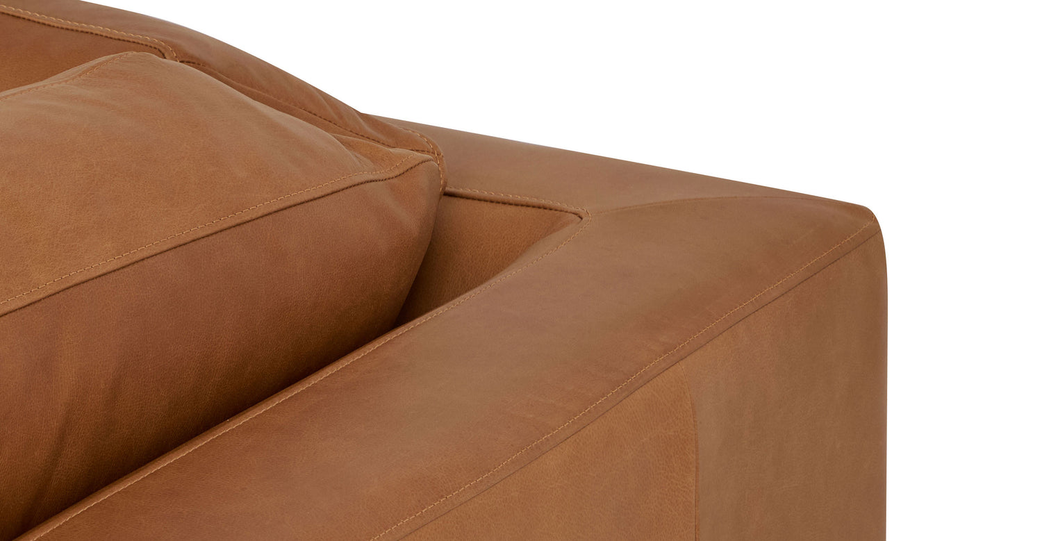 Zyon Leather Right-Facing Bumper Chaise Sectional Saddle Tan