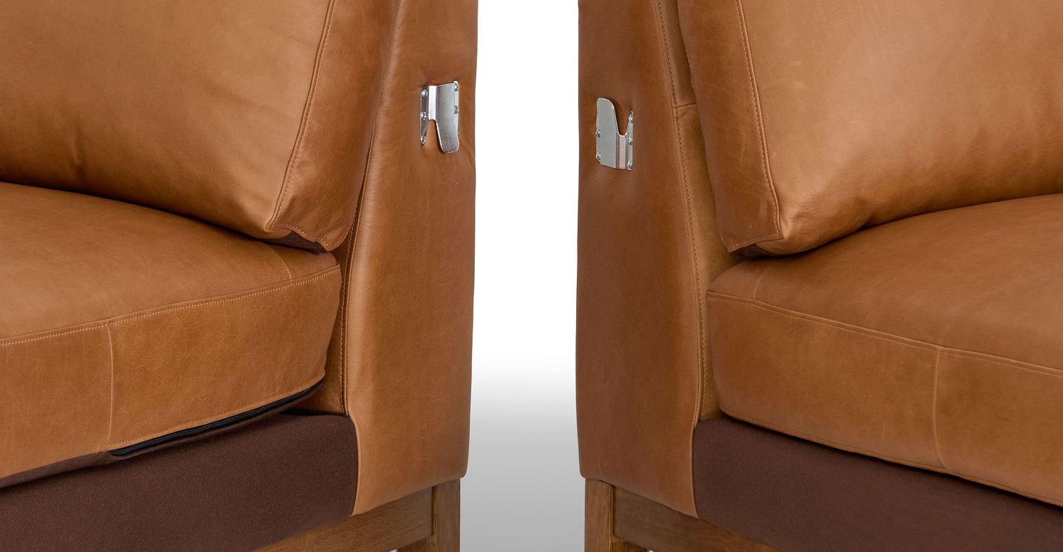 Zyon Leather Right-Facing Bumper Chaise Sectional Saddle Tan