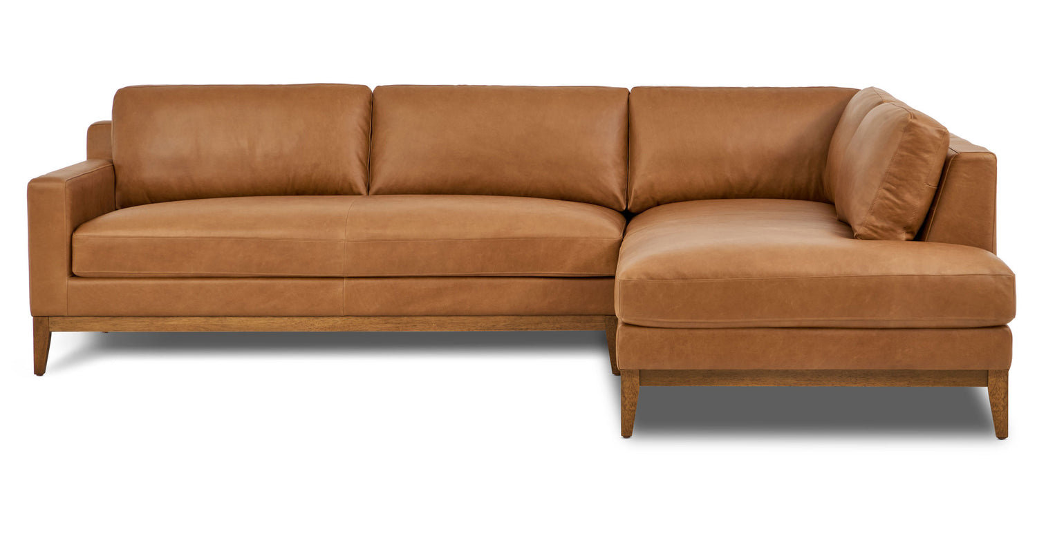 Zyon Leather Right-Facing Bumper Chaise Sectional Saddle Tan