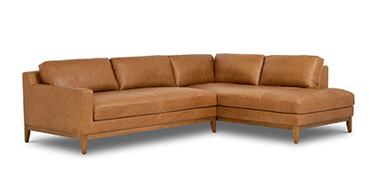 Zyon Leather Right-Facing Bumper Chaise Sectional Collection, Saddle Tan