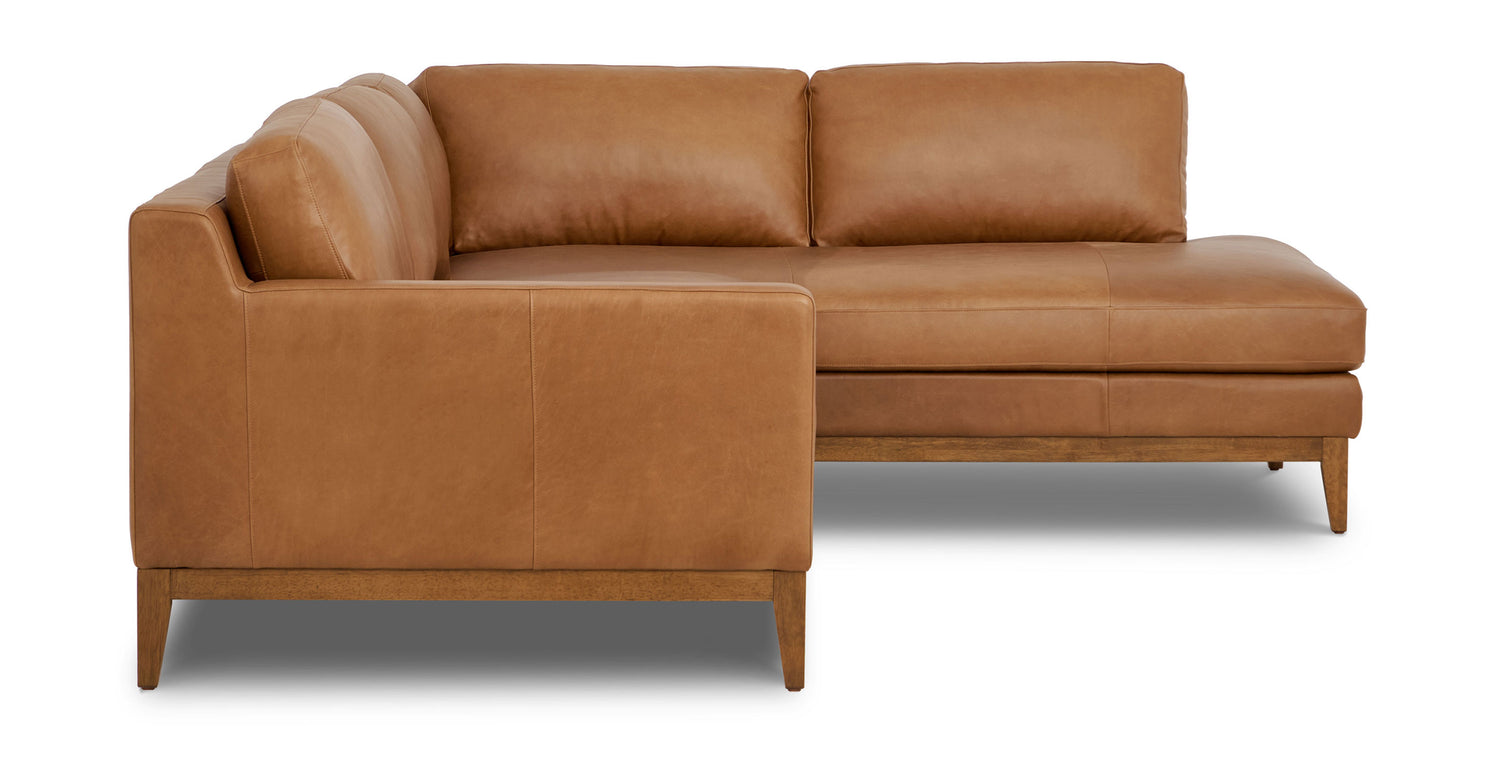 Zyon Leather Right-Facing Bumper Chaise Sectional Saddle Tan