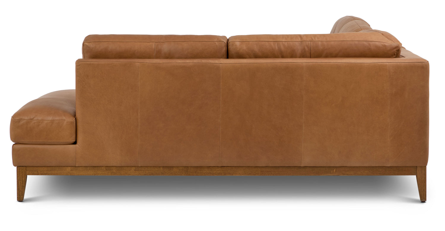 Zyon Leather Right-Facing Bumper Chaise Sectional Saddle Tan