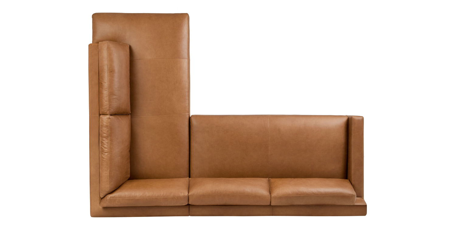 Zyon Leather Right-Facing Bumper Chaise Sectional Saddle Tan