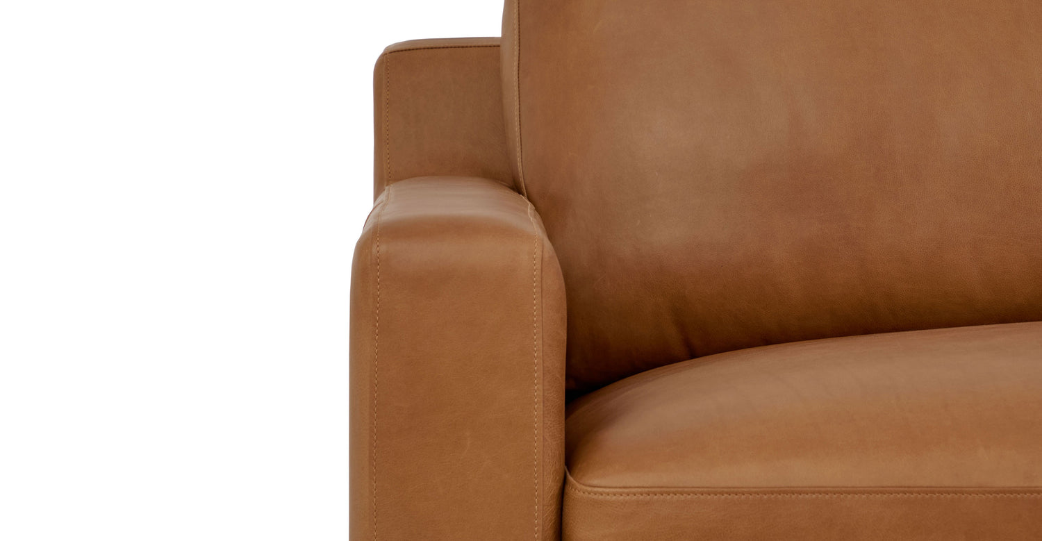 Zyon Leather Right-Facing Bumper Chaise Sectional Saddle Tan