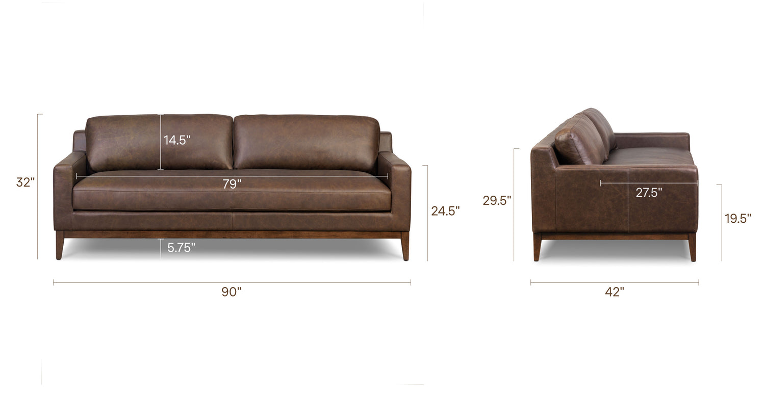 Zyon Sofa Bridle Brown, dimensions