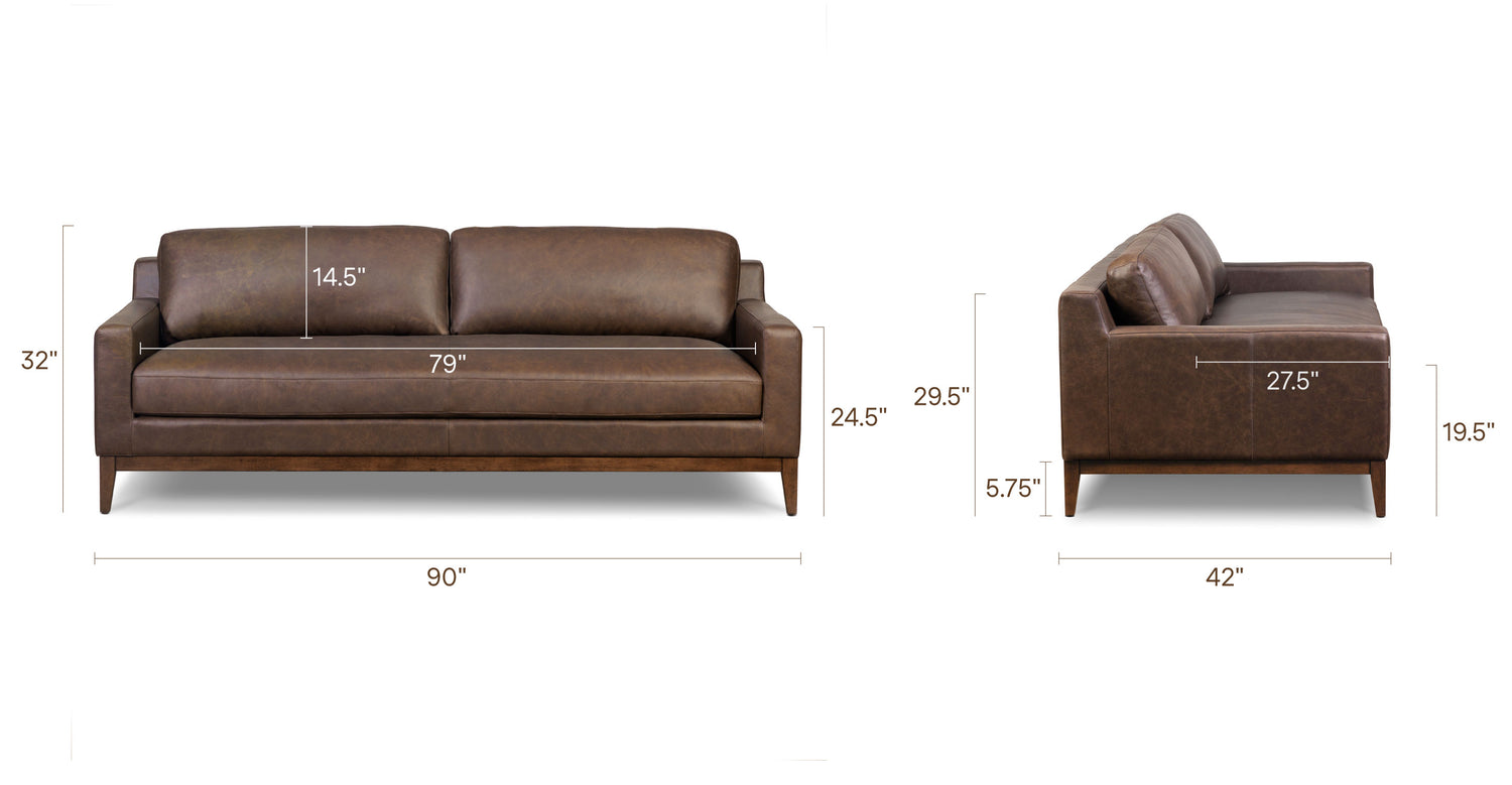 Zyon Sofa Bridle Brown, dimensions