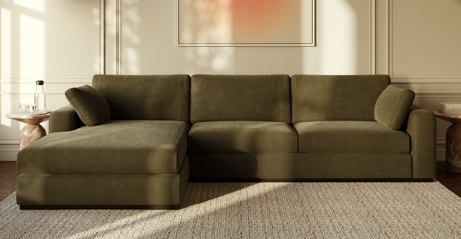 Malaga Velvet Left-Facing Sectional Sofa Avocado Green