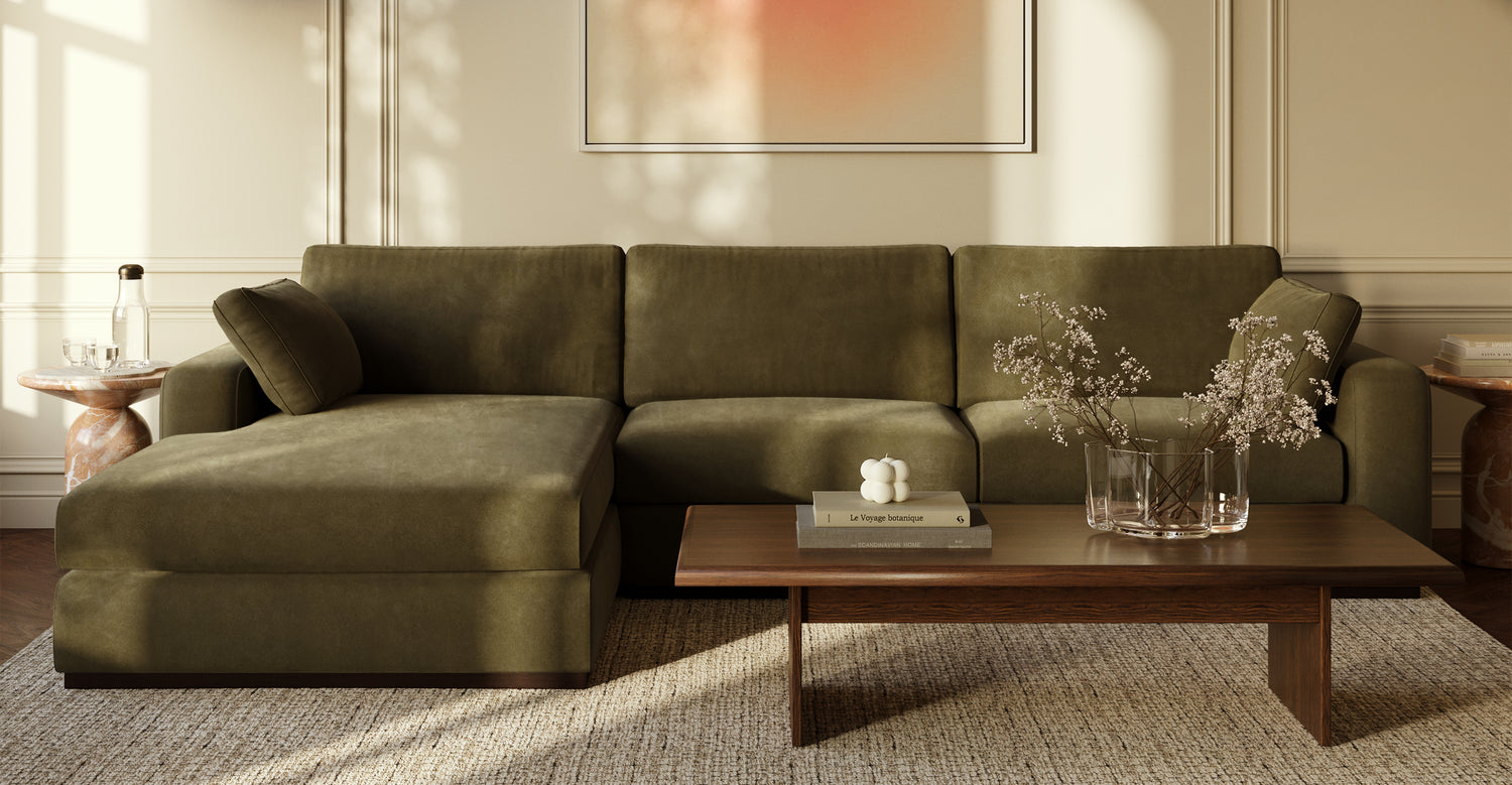 Malaga Velvet Left-Facing Sectional Sofa Avocado Green