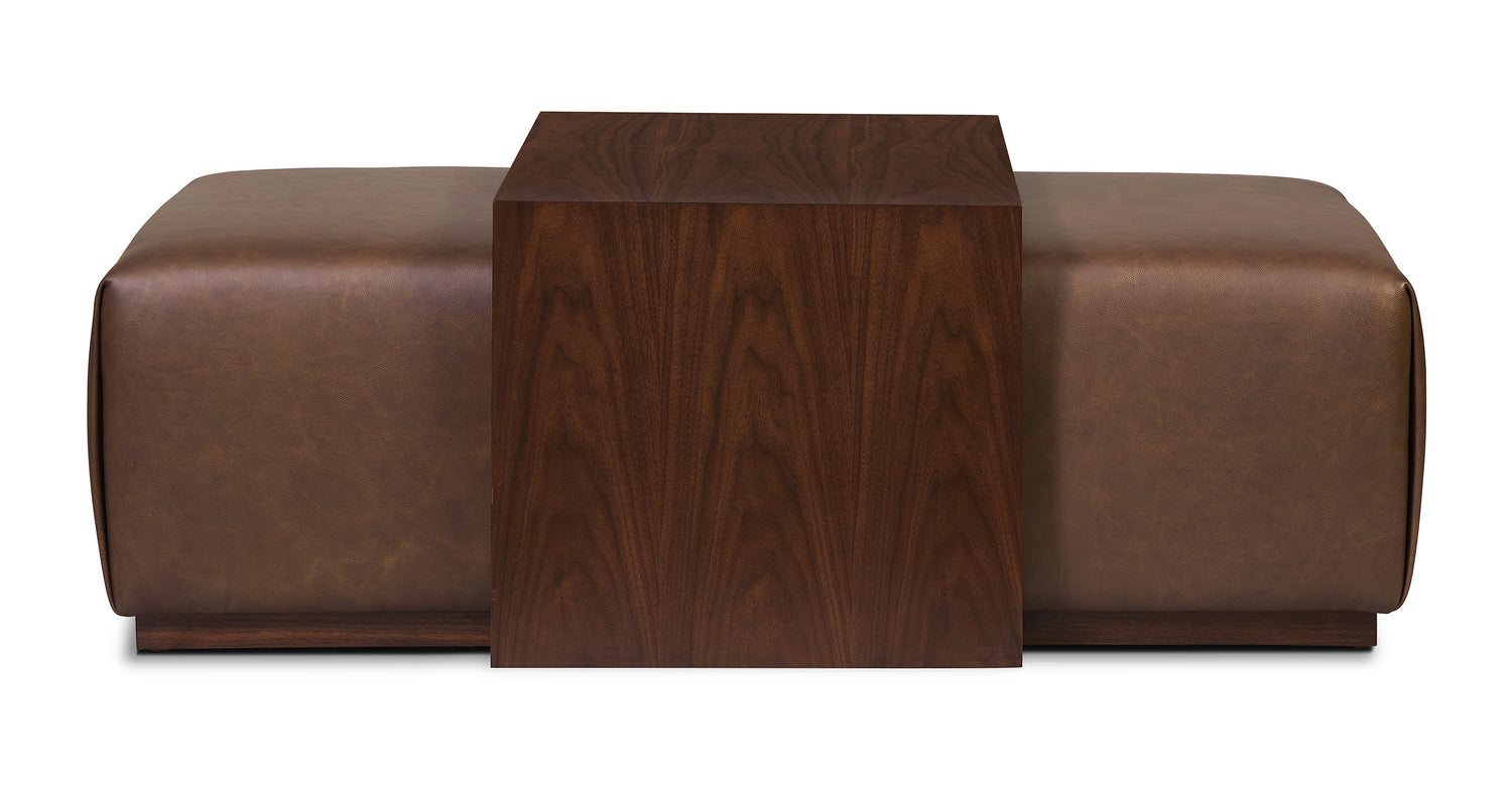 Jarmo Leather Ottoman with Walnut Table Bridle Brown