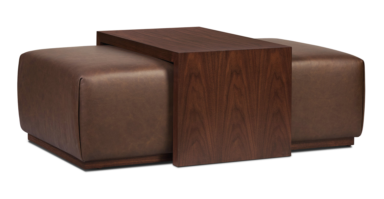Jarmo Leather Ottoman with Walnut Table Bridle Brown