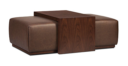 Jarmo Leather Ottoman with Walnut Table Collection, Bridle Brown