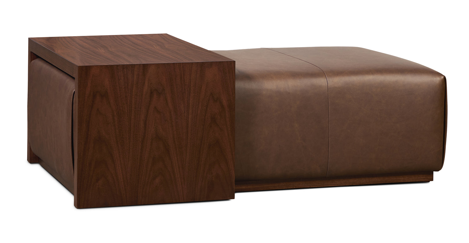 Jarmo Leather Ottoman with Walnut Table Bridle Brown