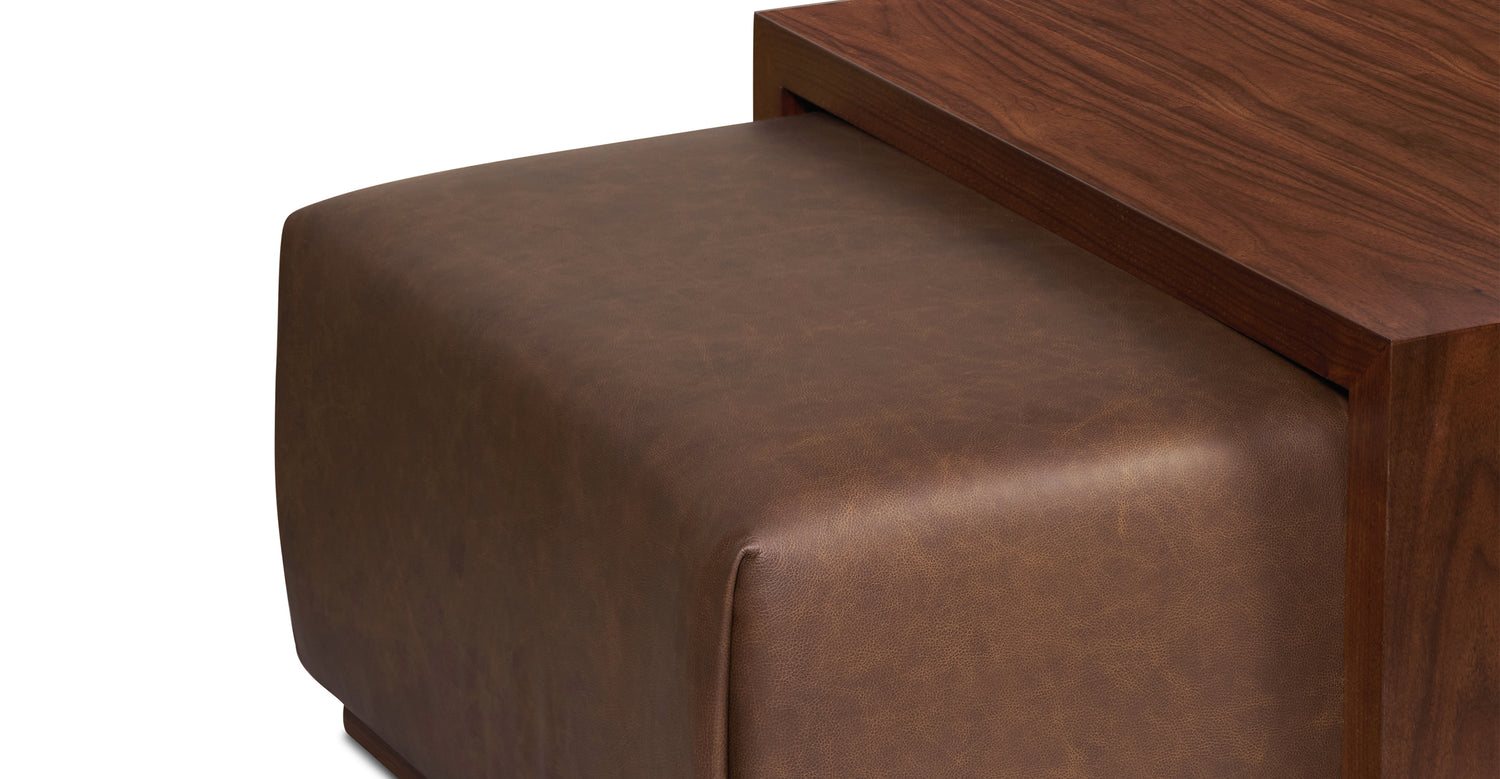 Jarmo Leather Ottoman with Walnut Table Bridle Brown