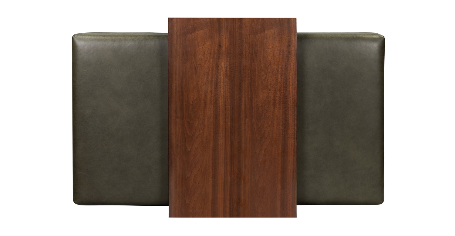 Jarmo Leather Ottoman with Walnut Table Olivine Green