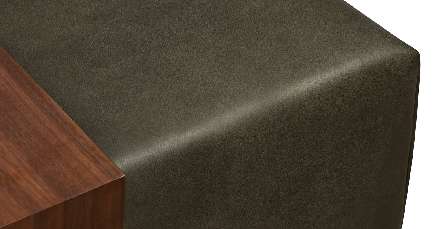 Jarmo Leather Ottoman with Walnut Table Olivine Green