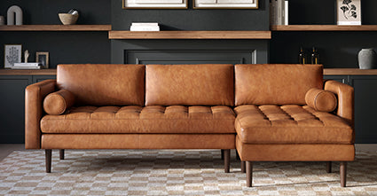 Tan leather lounge with chaise outlet