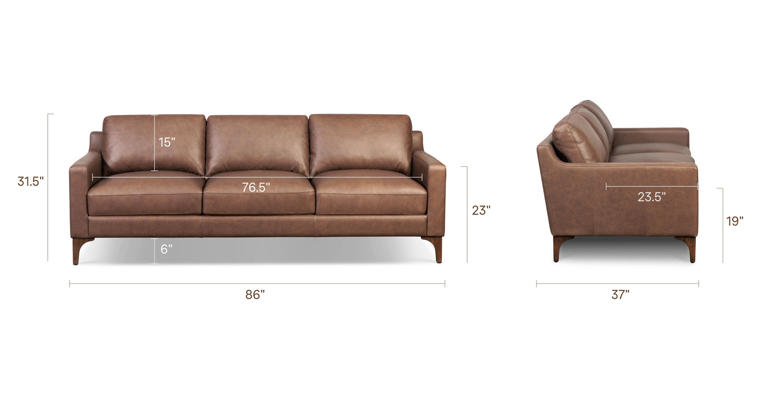 Sorrento Sofa Caramel Brown, dimensions