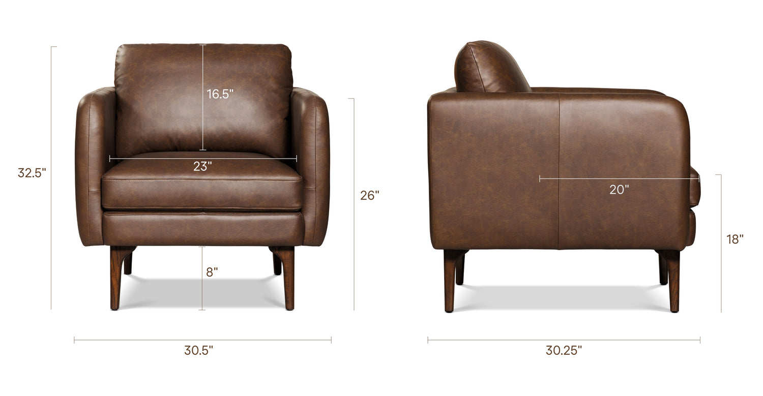 Bosco Leather Lounge Chair Bridle Brown, dimensions