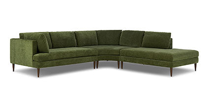 Lucerne Right-Facing Bumper Chaise Sectional Collection, Distressed Green Velvet