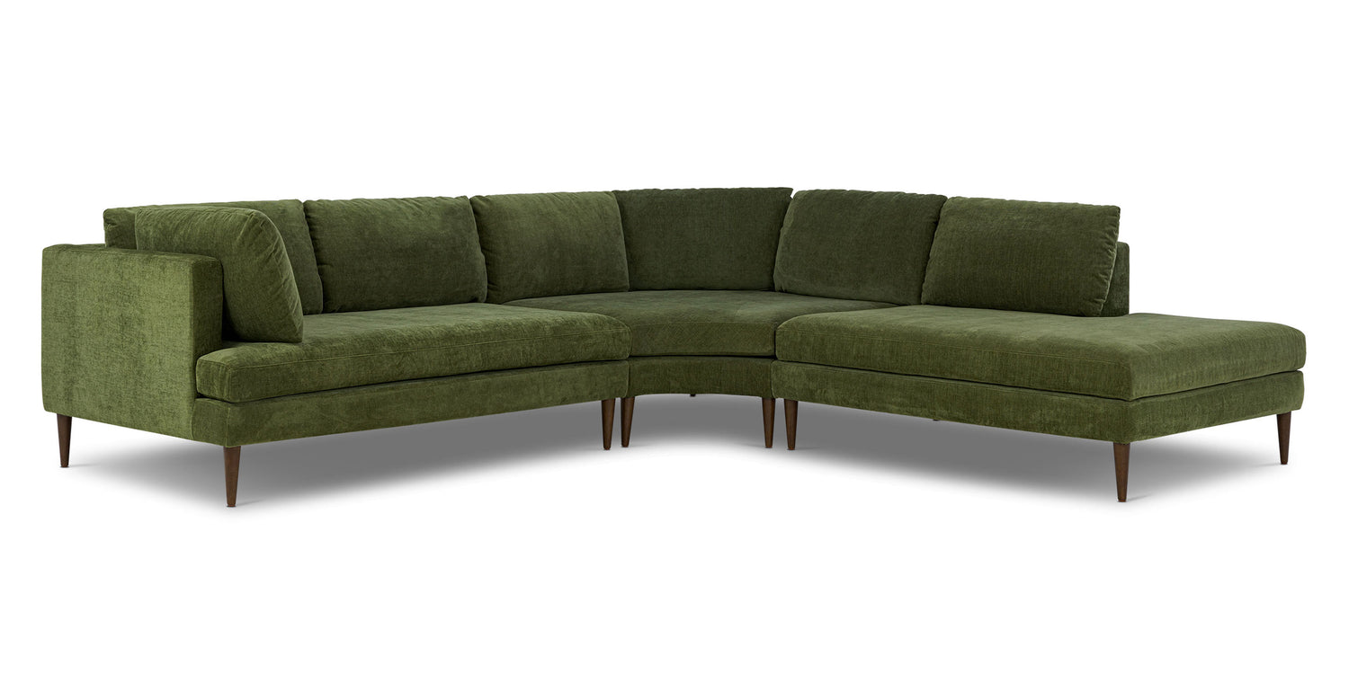 Lucerne Right-Facing Bumper Chaise Sectional Distressed Green Velvet