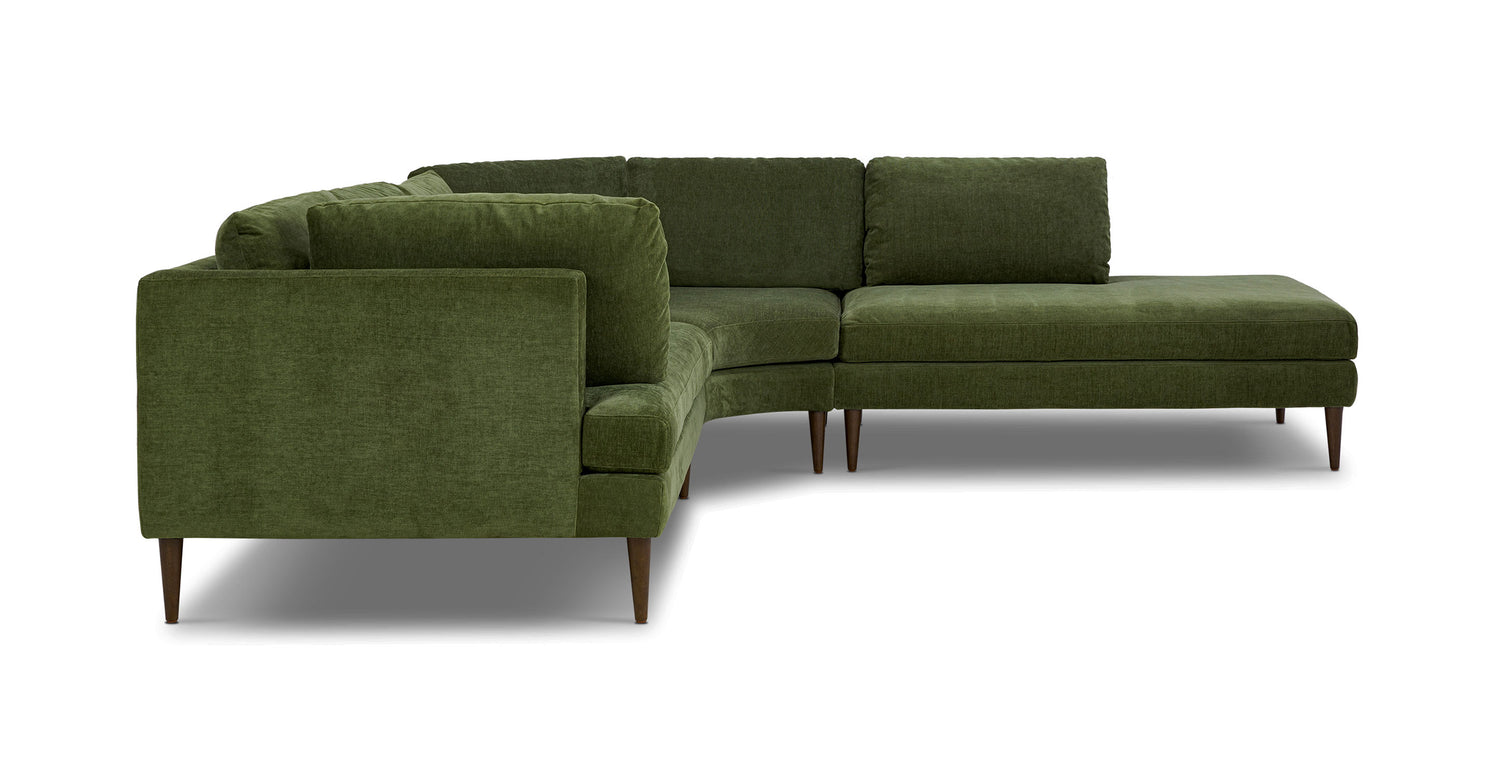 Lucerne Right-Facing Bumper Chaise Sectional Distressed Green Velvet
