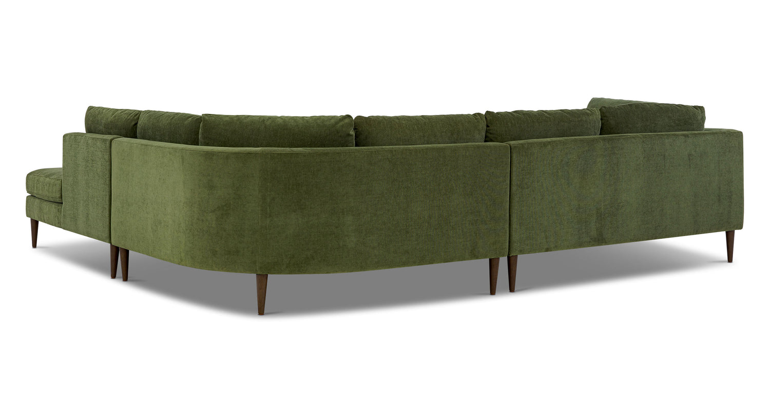 Lucerne Right-Facing Bumper Chaise Sectional Distressed Green Velvet