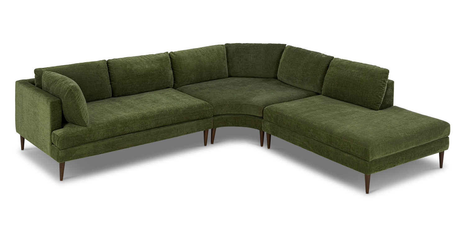 Lucerne Right-Facing Bumper Chaise Sectional Distressed Green Velvet