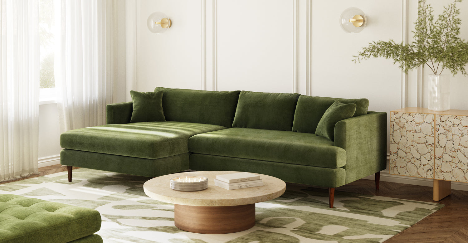 Lucerne Left-Facing Sectional with Extra-Wide Chaise Distressed Green Velvet