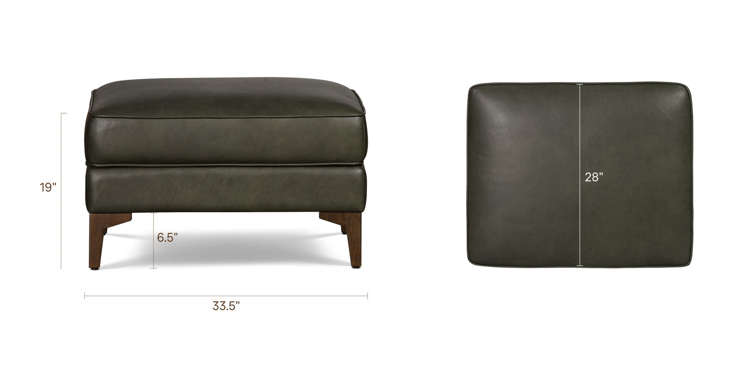 Essex Leather Ottoman 2.0 Olivine Green, dimensions