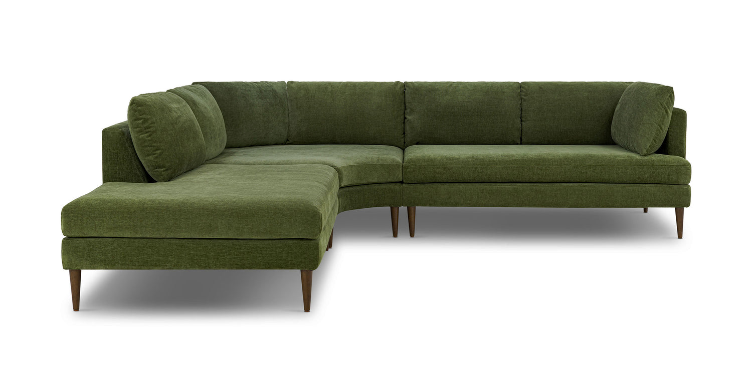 Lucerne Left-Facing Bumper Chaise Sectional Distressed Green Velvet