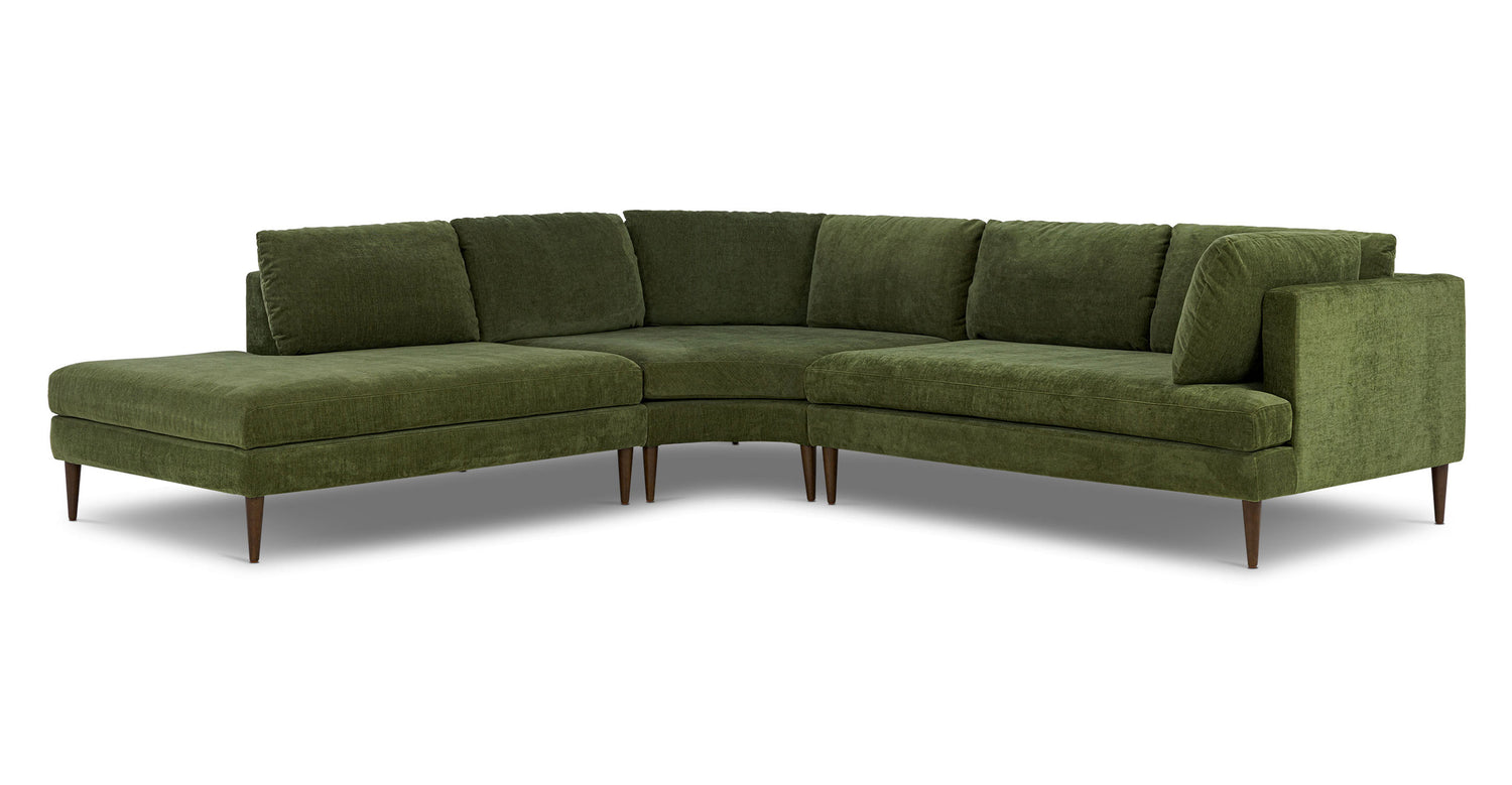 Lucerne Left-Facing Bumper Chaise Sectional Distressed Green Velvet